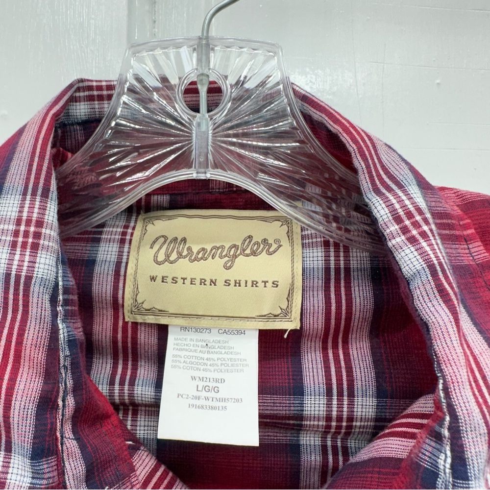 Wrangler western wear pearl snap button down long sleeve plaid shirt men's large - Picture 5 of 5